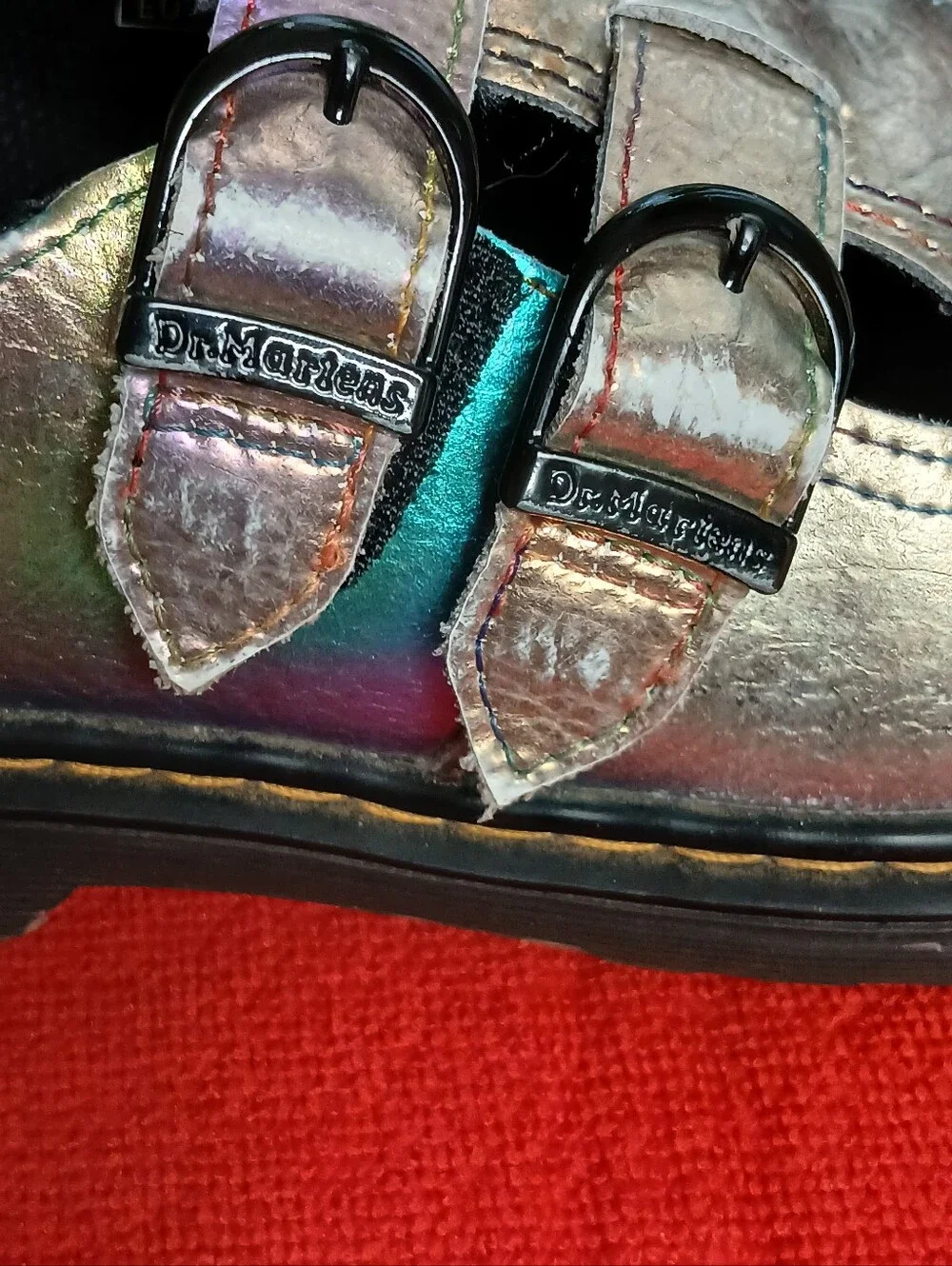 Dr. Martens Kids Iridescent Silver Double-Strap Mary Jane Shoes